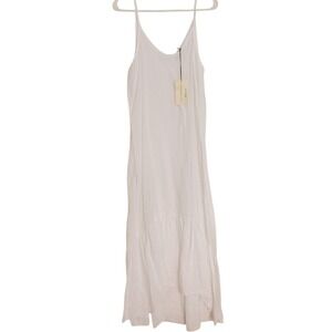 TERZO MILLENNIO White Linen Maxi Dress Made‎ in Italy Spaghetti Strap Flow Lg